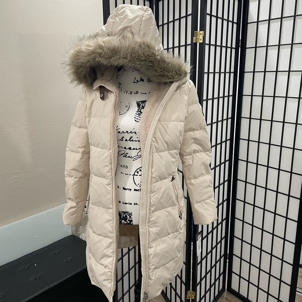 NWT Ralph Lauren - Quilted Faux Shearling Lined Down & Feather Parka cream